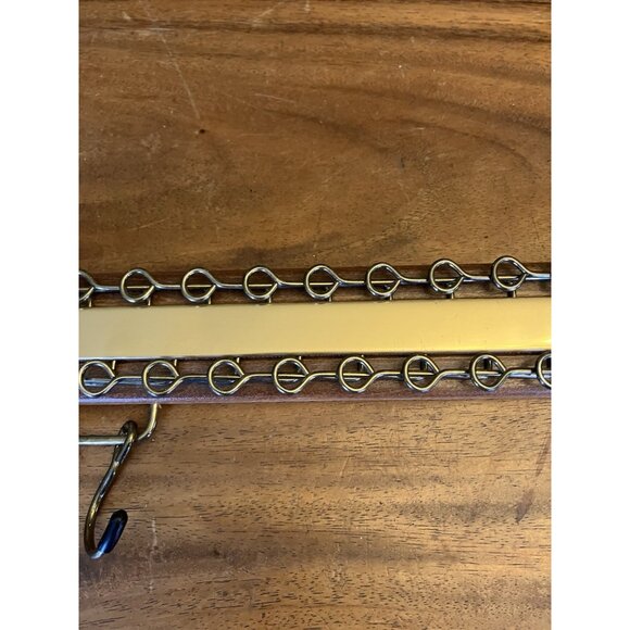 Vintage Wood & Brass Tie Rack Belt Holder Wall Mount Organizer 36 Folding Hooks - Picture 3 of 10